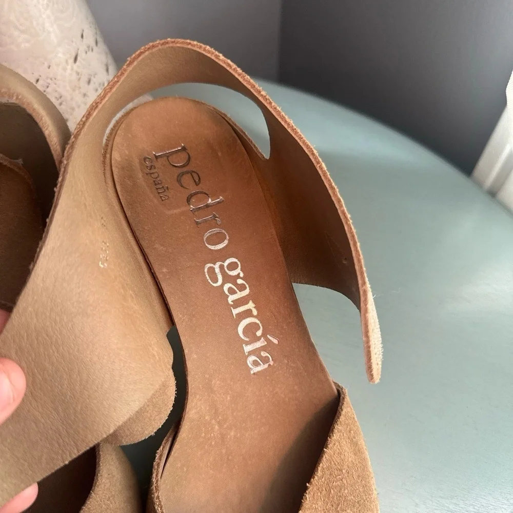 Pedro Garcia Womens Wedge Sandals Size 37 Tan Suede Ankle Strap‎ Bohemian